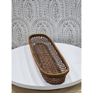 Woven Rattan Bread Basket Long Oval Countertop Storage Home Decor Rustic Brown